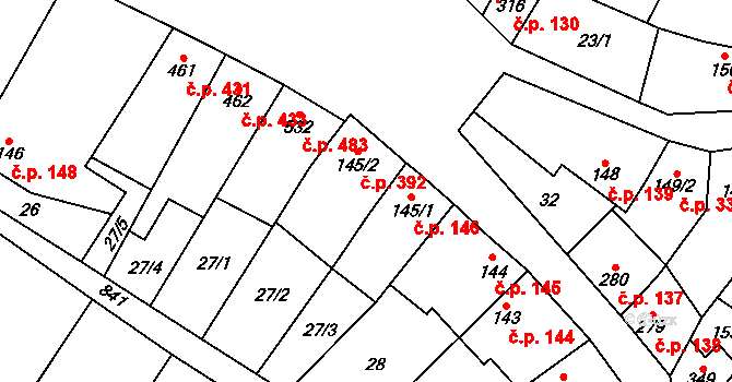Kostelec nad Labem 392 na parcele st. 145/2 v KÚ Kostelec nad Labem, Katastrální mapa