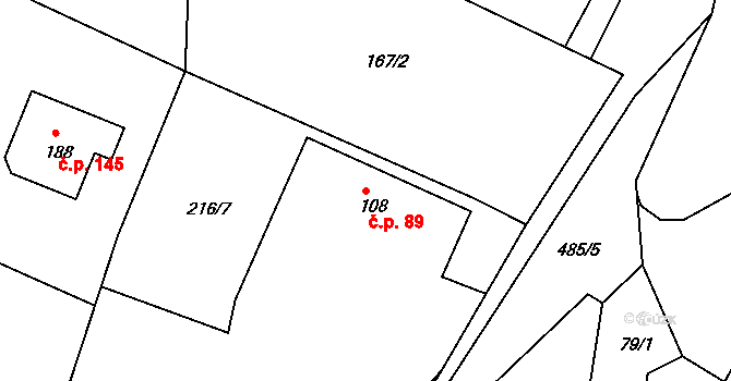 Krašovice 89 na parcele st. 108 v KÚ Krašovice u Plzně, Katastrální mapa