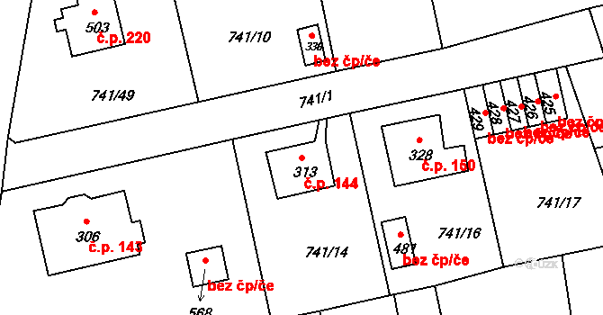 Dolní Kamenice 144, Česká Kamenice na parcele st. 313 v KÚ Dolní Kamenice, Katastrální mapa