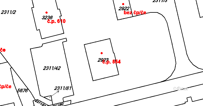 Týnské Předměstí 554, Domažlice na parcele st. 2923 v KÚ Domažlice, Katastrální mapa