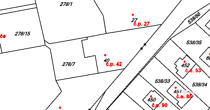 Olešná 42, Nezvěstice na parcele st. 40 v KÚ Olešná u Nezvěstic, Katastrální mapa