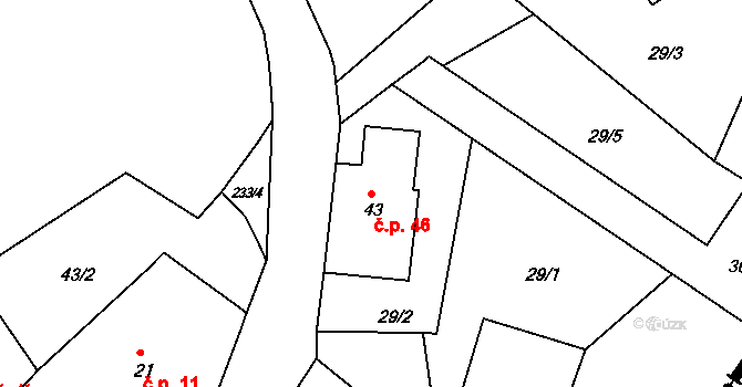 Malá Čermná 46, Hronov na parcele st. 43 v KÚ Malá Čermná, Katastrální mapa