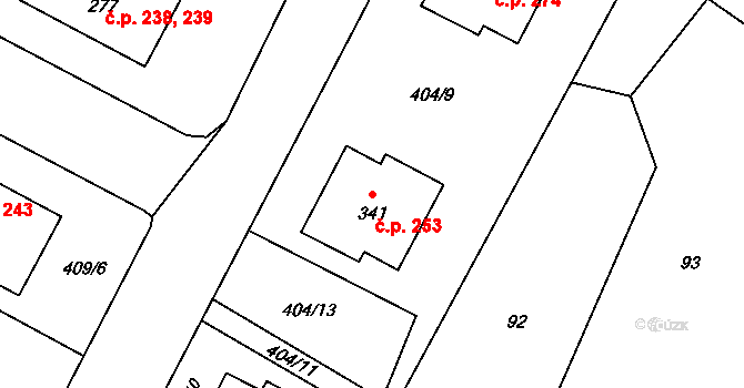 Opatovice nad Labem 253 na parcele st. 341 v KÚ Opatovice nad Labem, Katastrální mapa