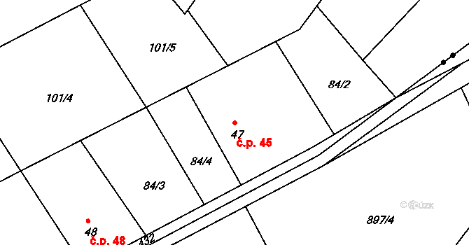 Nerad 45, Živanice na parcele st. 47 v KÚ Nerad, Katastrální mapa