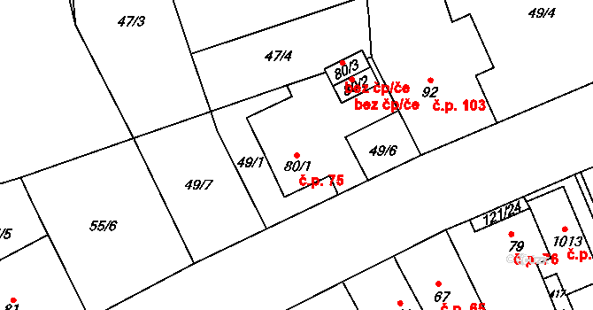 Popkovice 75, Pardubice na parcele st. 80/1 v KÚ Popkovice, Katastrální mapa