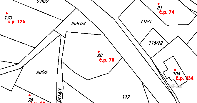 Hynčina 75 na parcele st. 80 v KÚ Hynčina, Katastrální mapa