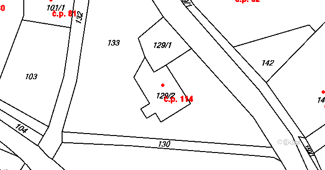 Maršíkov 114, Velké Losiny na parcele st. 129/2 v KÚ Maršíkov, Katastrální mapa