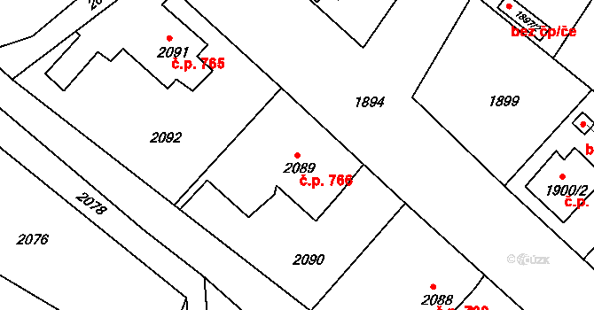 Štramberk 766 na parcele st. 2089 v KÚ Štramberk, Katastrální mapa