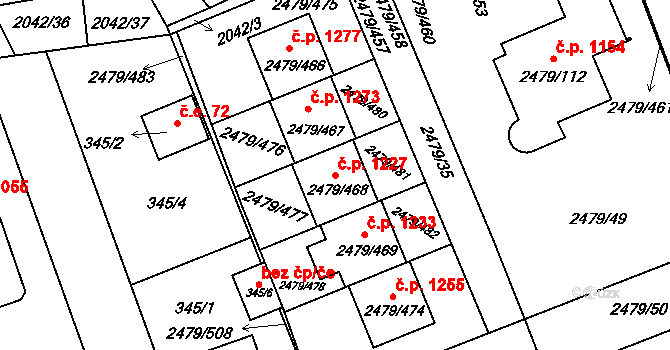 Třemošná 1227 na parcele st. 2479/468 v KÚ Třemošná, Katastrální mapa