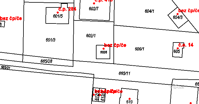 Dýšina 83195475 na parcele st. 602/8 v KÚ Dýšina, Katastrální mapa