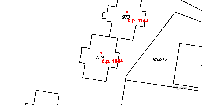 Kopřivnice 1144 na parcele st. 974 v KÚ Kopřivnice, Katastrální mapa