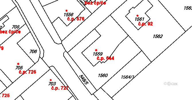 Odry 644 na parcele st. 1559 v KÚ Odry, Katastrální mapa