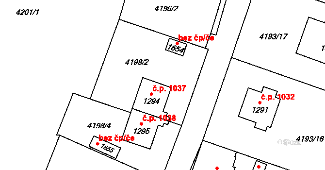 Mikulášovice 1037 na parcele st. 1294 v KÚ Mikulášovice, Katastrální mapa