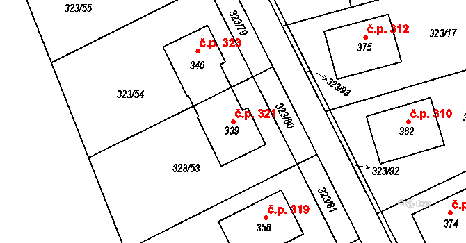 Čakovičky 321 na parcele st. 339 v KÚ Čakovičky, Katastrální mapa