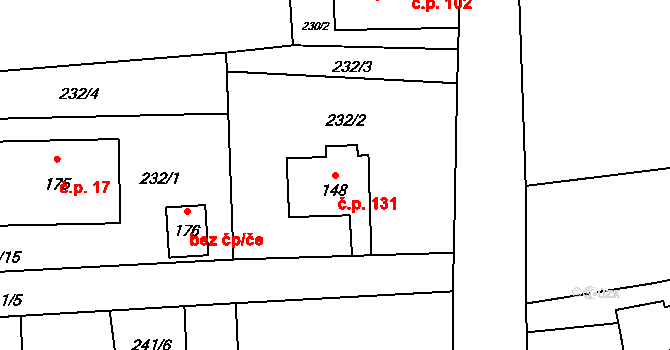 Blatno 131 na parcele st. 148 v KÚ Blatno u Podbořan, Katastrální mapa