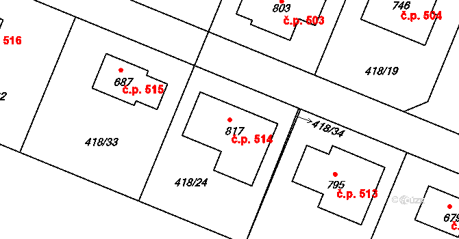 Lázně Toušeň 514 na parcele st. 817 v KÚ Lázně Toušeň, Katastrální mapa