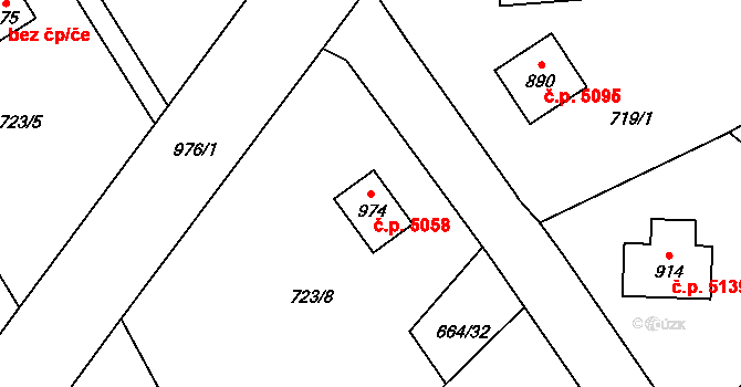 Kokonín 5058, Jablonec nad Nisou na parcele st. 974 v KÚ Kokonín, Katastrální mapa