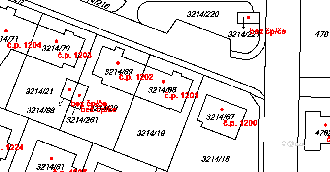 Chotěboř 1201 na parcele st. 3214/68 v KÚ Chotěboř, Katastrální mapa