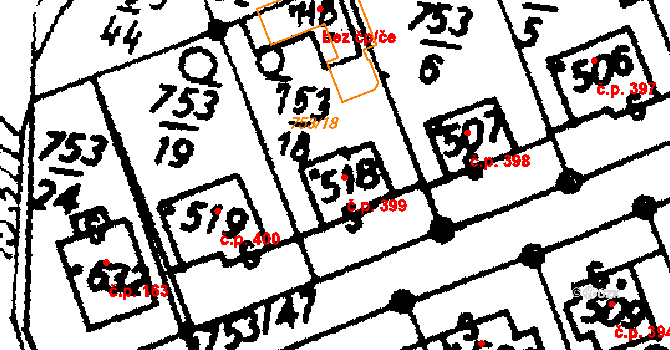 Častolovice 399 na parcele st. 518 v KÚ Častolovice, Katastrální mapa