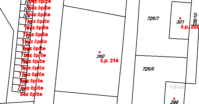 Rokytnice v Orlických horách 214 na parcele st. 280 v KÚ Rokytnice v Orlických horách, Katastrální mapa