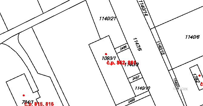 Vamberk 861,862 na parcele st. 1093/1 v KÚ Vamberk, Katastrální mapa