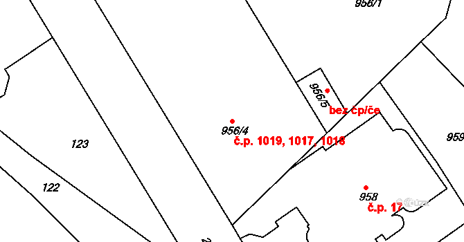 Rychnov nad Kněžnou 1017,1018,1019 na parcele st. 956/4 v KÚ Rychnov nad Kněžnou, Katastrální mapa