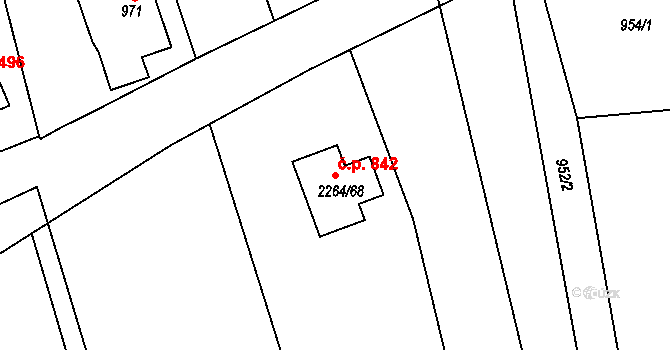 Lipence 842, Praha na parcele st. 2264/68 v KÚ Lipence, Katastrální mapa