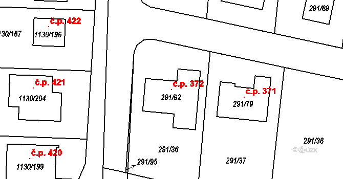 Oldřišov 372 na parcele st. 291/92 v KÚ Oldřišov, Katastrální mapa