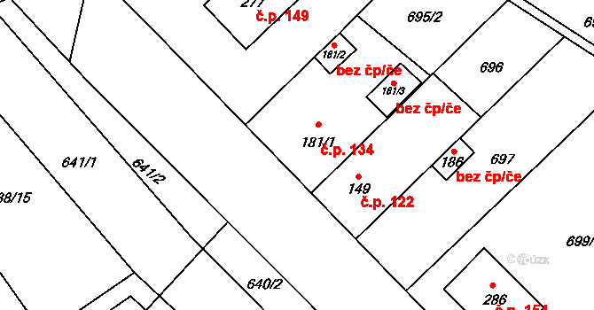 Hluchov 134 na parcele st. 181/1 v KÚ Hluchov, Katastrální mapa