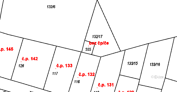 Luštěnice 104442476 na parcele st. 555 v KÚ Luštěnice, Katastrální mapa