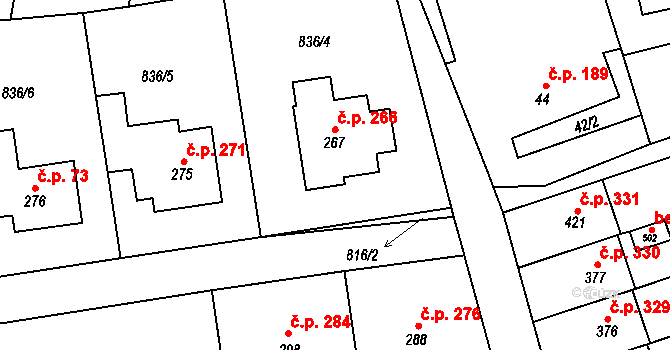 Protivanov 266 na parcele st. 267 v KÚ Protivanov, Katastrální mapa