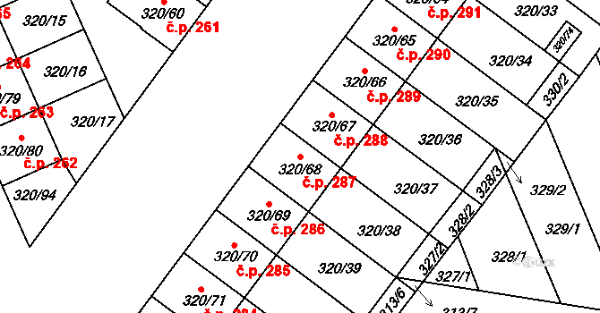 Dobšice 287 na parcele st. 320/68 v KÚ Dobšice u Znojma, Katastrální mapa