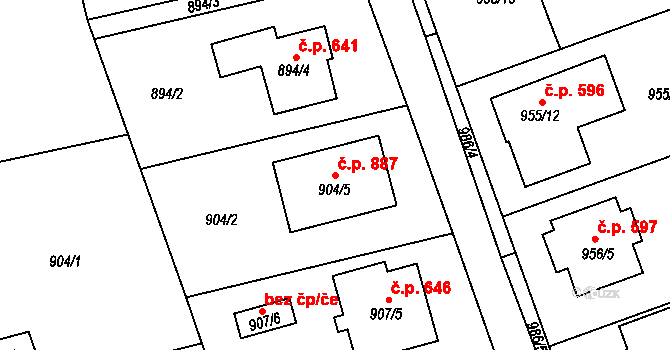 Štěpánkovice 887 na parcele st. 904/5 v KÚ Štěpánkovice, Katastrální mapa