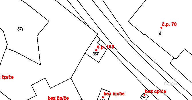 Oleksovice 103 na parcele st. 567 v KÚ Oleksovice, Katastrální mapa