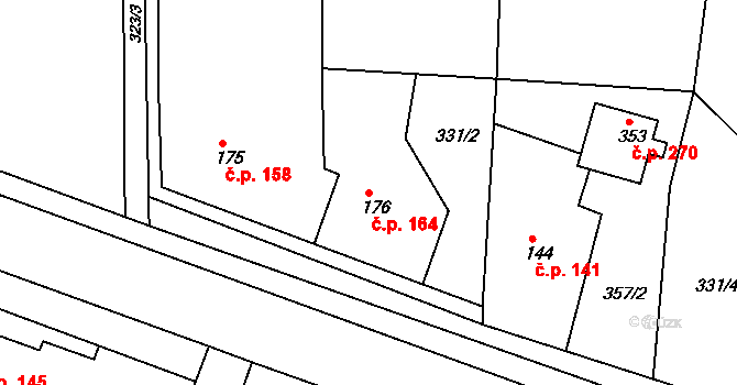 Hořátev 164 na parcele st. 176 v KÚ Hořátev, Katastrální mapa