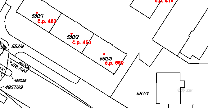 Přerov I-Město 660, Přerov na parcele st. 580/3 v KÚ Přerov, Katastrální mapa