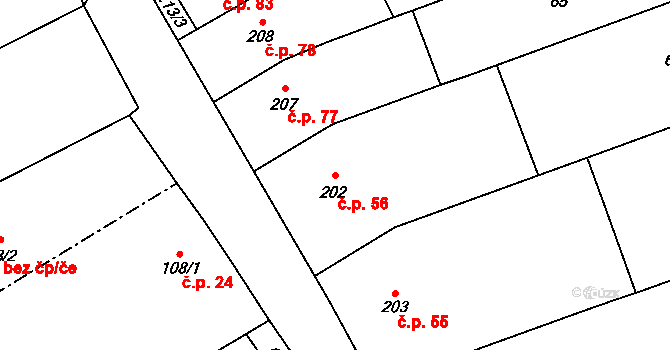 Přerov VIII-Henčlov 56, Přerov na parcele st. 202 v KÚ Henčlov, Katastrální mapa
