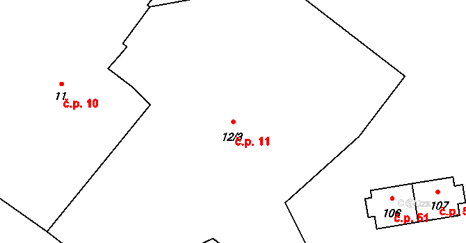 Bzí 11, Dolní Bukovsko na parcele st. 12/3 v KÚ Bzí u Dolního Bukovska, Katastrální mapa