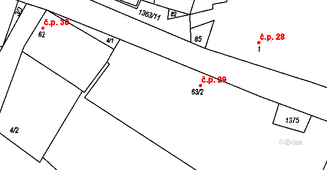 Střížov 21, Brtnice na parcele st. 63/2 v KÚ Střížov, Katastrální mapa