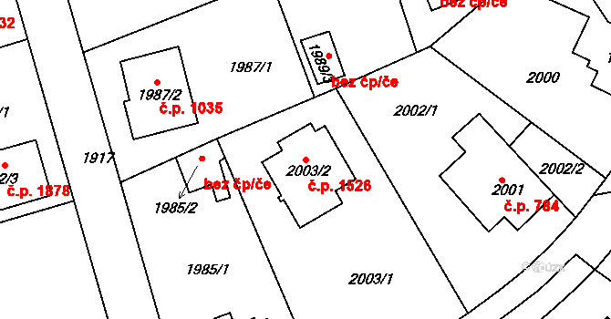 Roztoky 1526 na parcele st. 2003/2 v KÚ Roztoky u Prahy, Katastrální mapa