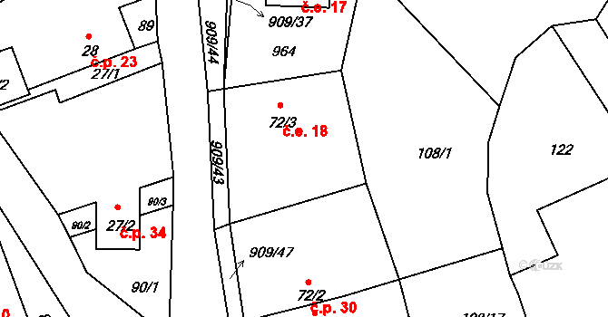 Drchlava 18, Chlum na parcele st. 72/3 v KÚ Drchlava, Katastrální mapa