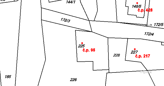 Krmelín 95 na parcele st. 225 v KÚ Krmelín, Katastrální mapa