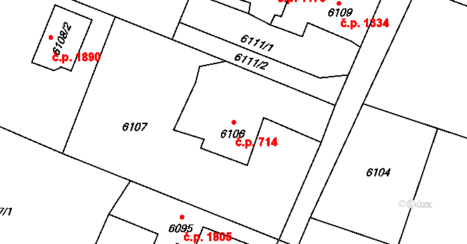 Rychvald 714 na parcele st. 6106 v KÚ Rychvald, Katastrální mapa