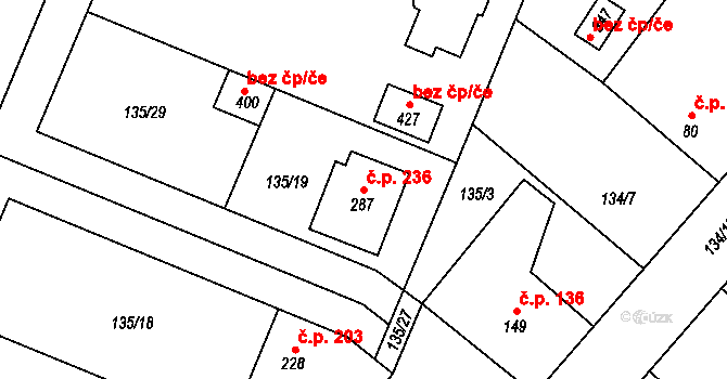 Kojetice 236 na parcele st. 287 v KÚ Kojetice u Prahy, Katastrální mapa