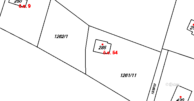 Třemblat 54, Ondřejov na parcele st. 285 v KÚ Třemblat, Katastrální mapa