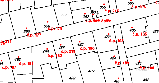 Švermov 190, Kladno na parcele st. 486 v KÚ Motyčín, Katastrální mapa
