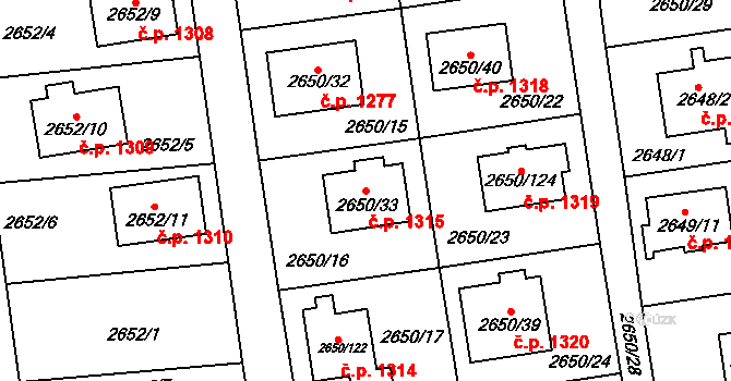 Frýdlant 1315 na parcele st. 2650/33 v KÚ Frýdlant, Katastrální mapa