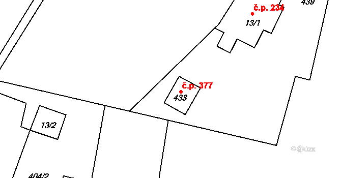 Vítkovice 377 na parcele st. 433 v KÚ Vítkovice v Krkonoších, Katastrální mapa