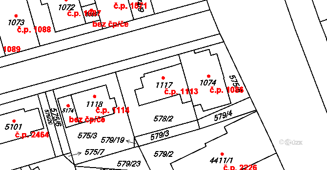 Blansko 1113 na parcele st. 1117 v KÚ Blansko, Katastrální mapa