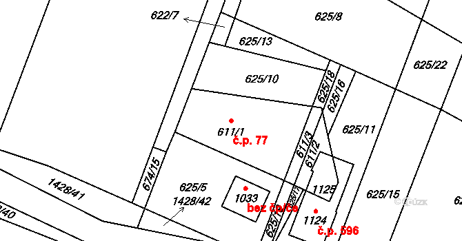 Raškovice 77 na parcele st. 611/1 v KÚ Raškovice, Katastrální mapa